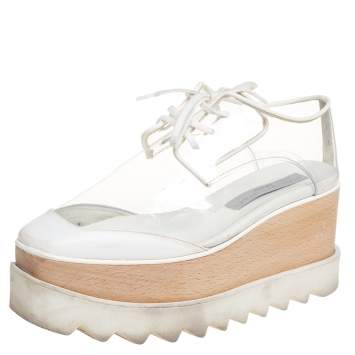 Pre Owned Stella McCartney White Faux Leather And PVC Elyse Platform Sneakers Size 35.5
