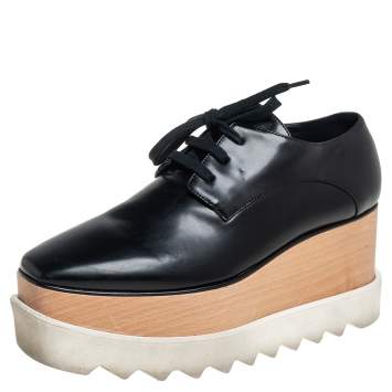 Pre Owned Stella McCartney Black Faux Leather Elyse Platforms Sneakers Size 36