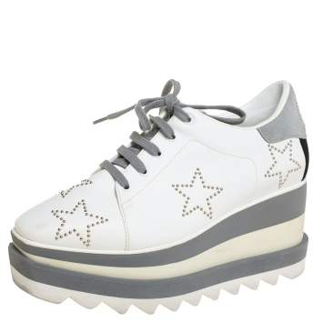 مملوكة مسبقًا Stella McCartney White/Grey Faux Leather And Suede Elyse Star Sneakers Size 35