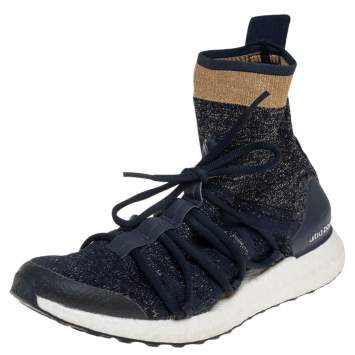 Pre Owned Stella  McCartney For adidas Athletic Blue Lurex Fabric High Top Sneakers Size 40.5