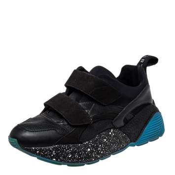 مملوكة مسبقًا Stella McCartney Black Faux Leather And Faux Suede Eclypse Velcro Low Top Sneakers Size 39