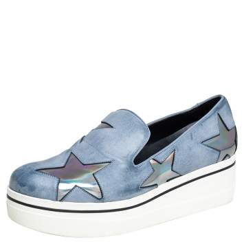 Pre Owned Stella McCartney Grey Faux Leather Binx Star Slip On Sneakers Size 39