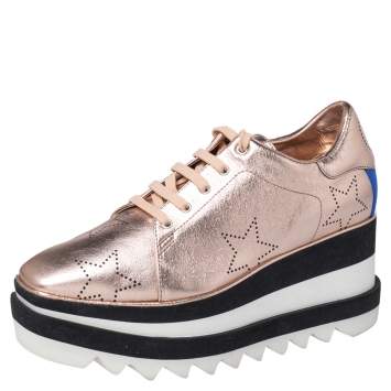 Pre Owned Stella McCartney Metallic Gold Leather Elyse Star Platform Sneakers Size 38