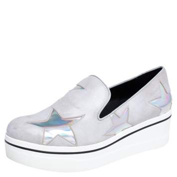 Pre Owned Stella McCartney Grey Faux Leather Binx Star Platform Slip On Sneakers Size 40
