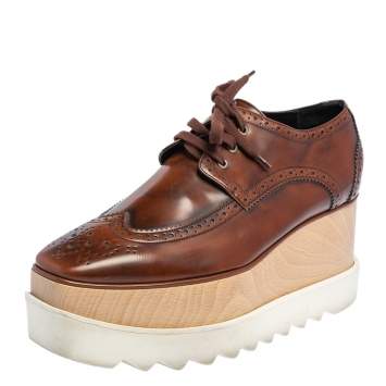 Pre Owned Stella McCartney Brown Brogue Faux Leather Elyse Platform Derby Size 39