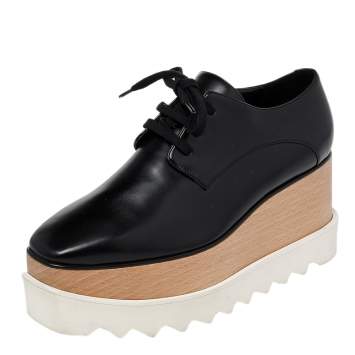 Pre Owned Stella McCartney Black Faux Leather Elyse Platforms Sneakers Size 36