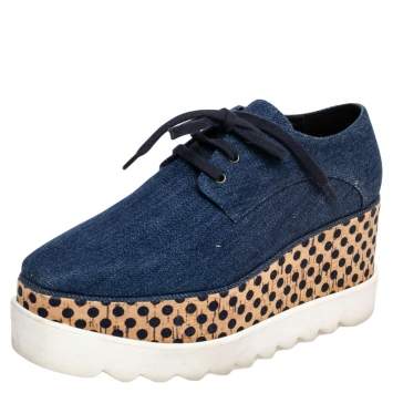 مملوكة مسبقًا Stella McCartney Blue/Beige Denim And Leather Elyse Platform Sneakers Size 37