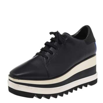 مملوكة مسبقًا Stella McCartney Black Faux Leather Elyse Platform Derby Sneakers Size 37.5