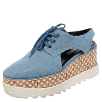 Pre Owned Stella McCartney Blue Cut Out Denim Elyse Lace Up Platform Derby Size 40