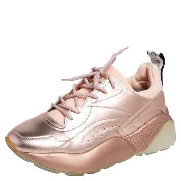 Pre Owned Stella McCartney Metallic Rose Gold Faux Leather Eclypse Low Top Sneakers Size 39
