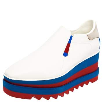 Pre Owned Stella McCartney White Faux Leather Elyse Platform Slip On Sneakers Size 40