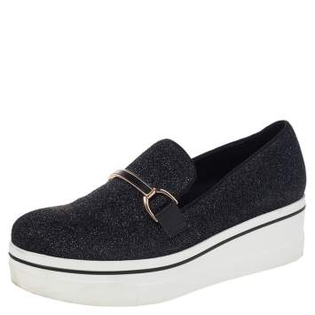 Pre Owned Stella McCartney Black Lurex Fabric Binx Platform Slip On Sneakers Size 40