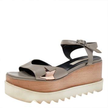 Pre Owned Stella McCartney Grey Faux Leather Wedge Sandals Size 40