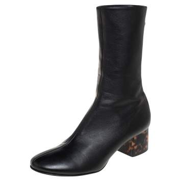 Pre Owned Stella McCartney Black Faux Leather Ankle Boots Size 38.5