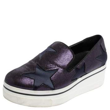 Pre Owned Stella McCartney Metallic Plum/Black Faux Suede and Fabric Binx Star Platform Sneakers Size 38