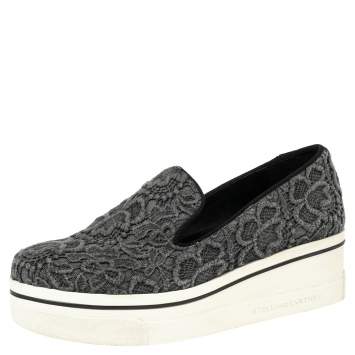 Pre Owned Stella McCartney Grey Embroidered Fabric Lace Slip On  Sneakers Size 38