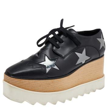 Pre Owned Stella McCartney Black Faux Leather Elyse Platform Sneakers Size 34.5