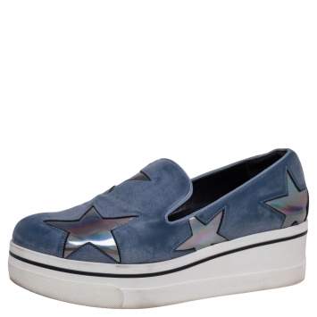 Pre Owned Stella McCartney Blue Faux Leather Binx Star Slip-On Platform Sneakers Size 38