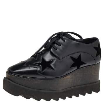 Pre Owned Stella McCartney Black Faux Leather Elyse Star Platform Derby Size 35
