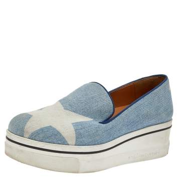 Pre Owned Stella McCartney Blue Denim Binx Slip On Sneakers Size 38