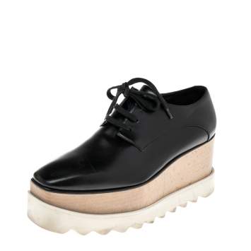 Pre Owned Stella McCartney Black Faux Leather Elyse Platforms Sneakers Size 36