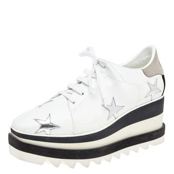 Pre Owned Stella McCartney White Faux Leather Elyse Star Platform Lace Up Sneakers Size 37.5 