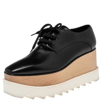 مملوكة مسبقًا Stella McCartney Black Faux Leather Elyse Platform Derby Size 35
