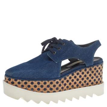 Pre Owned Stella McCartney Blue Cut Out Denim Elyse Platform Derby Sneakers Size 35