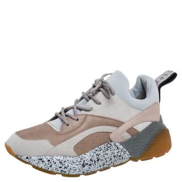 Pre Owned Stella McCartney Grey/Beige Faux Leather And Suede Eclypse Chunky Sneakers Size 40