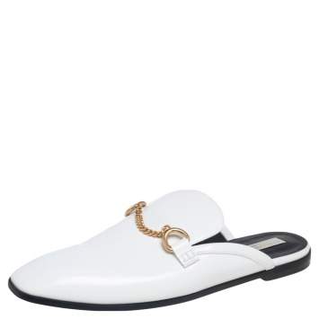 Pre Owned Stella McCartney White  Faux Patent Leather Chain Slide Mules Size 40