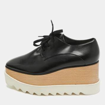 Pre Owned Stella McCartney Black Faux Leather Elyse Platforms Sneakers Size 36