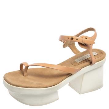 Pre Owned Stella McCartney Peach Faux Leather Altea Platform Sandals Size 41