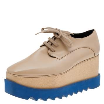 Pre Owned Stella McCartney Beige Faux Leather Elyse Platform Lace Up Derby Size 39
