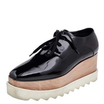 Pre Owned Stella McCartney Black Faux Patent Leather Elyse Platforms Sneakers Size 39