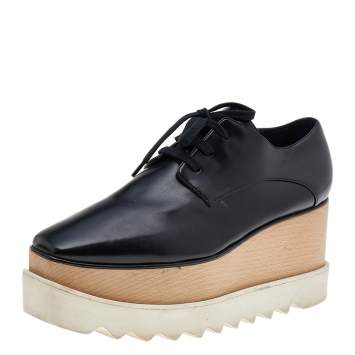 Pre Owned Stella McCartney Black Faux Leather Elyse Platform Derby Size 37.5