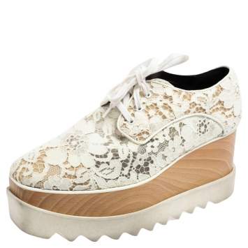 Pre Owned Stella McCartney White Lace Elyse Platform Lace Up Sneakers Size 37.5 