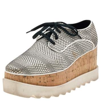 Pre Owned Stella McCartney Monochrome Woven Faux Leather Elyse Star Platform Derby Sneakers Size 36.5