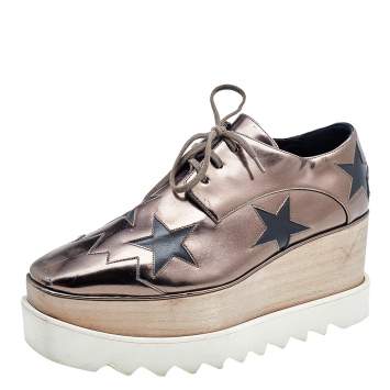 Pre Owned Stella McCartney Metallic Brown/Black Faux Leather Elyse Star Platform Derby Size 38