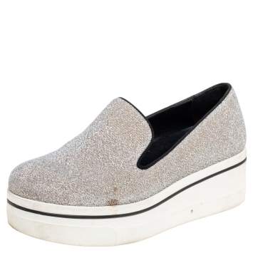 Pre Owned Stella McCartney Grey Glitter Platform Sneakers Size 35