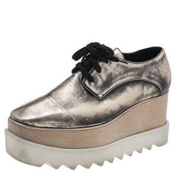 Pre Owned Stella McCartney Metallic Two Tone Faux Leather Elyse lace Up Derby Size 36 