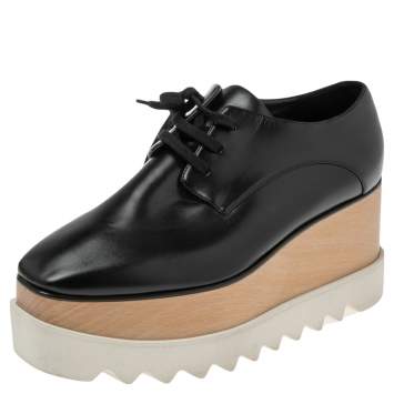 مملوكة مسبقًا Stella McCartney Black Faux Leather  Elyse Platform Derby Sneakers Size 38