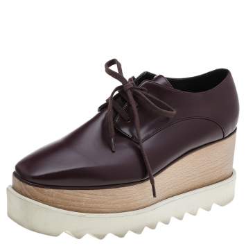 Pre Owned Stella McCartney Burgundy Faux Leather Elyse Platform Lace Up Derby Size 38