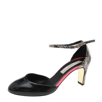 Pre Owned Stella McCartney Multicolor Faux Patent And Python Embossed Leather Ankle Strap Sandals Size 37.5 