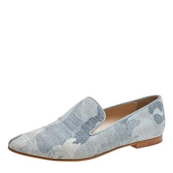 Pre Owned Stella McCartney Blue Camo Print Canvas Smoking Slippers Size 38 