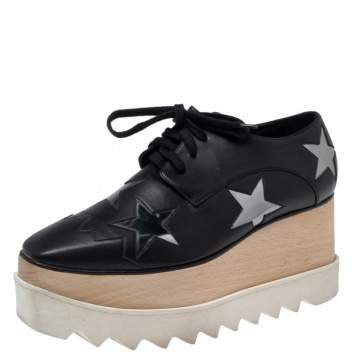 Pre Owned Stella McCartney Black Faux Leather Elyse Star Platform Derby Sneakers Size 36