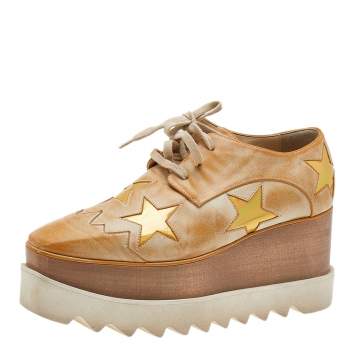 Pre Owned Stella McCartney Brown Faded Effect Faux Leather Elyse Star Platform Lace Up Derby Size 35.5
