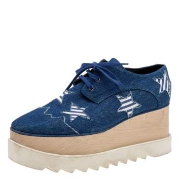Pre Owned Stella McCartney Blue Denim Elyse Star Platform Lace Up Sneakers Size 35