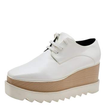 Pre Owned Stella McCartney White Faux Leather Elyse Platforms Lace Up Sneakers Size 38