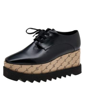 مملوكة مسبقًا Stella McCartney Black/Beige Faux Leather Monogram Elyse Platform Derby Sneakers Size 38