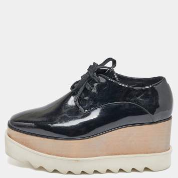 Pre Owned Stella McCartney Black Faux Patent Leather Elyse Platform Derby Sneakers Size 36